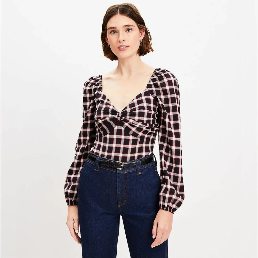 LOFT | NWT Plaid Sweetheart Blouse